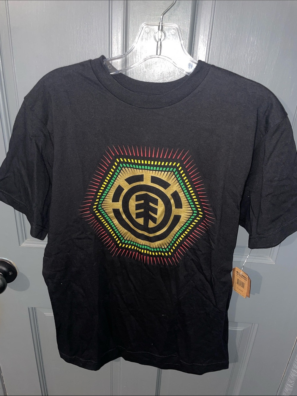 Element Black Tee with Multicolor Hex Leaf Emblem